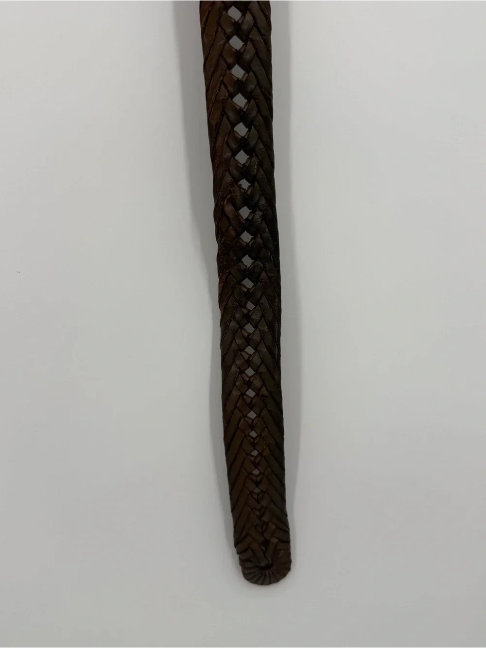 L.L. Bean Brown Braided Full Grain Leather Belt Brass Buckle Size 40